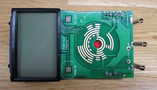 Aneng AN8008 - underneath the
      PCB, showing the mode switch